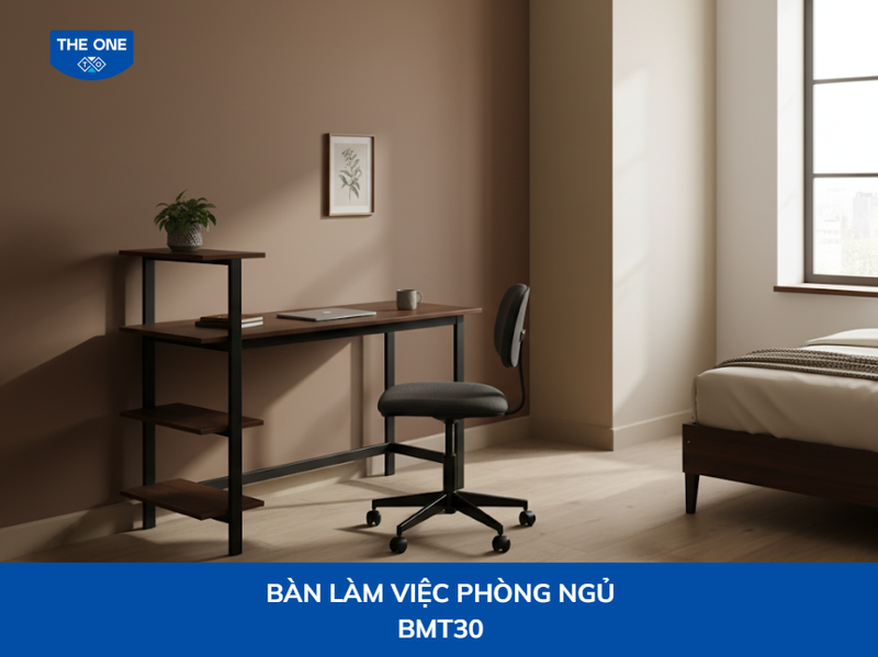 Bàn làm việc có kệ sách tích hợp, tối ưu hóa không gian lưu trữ