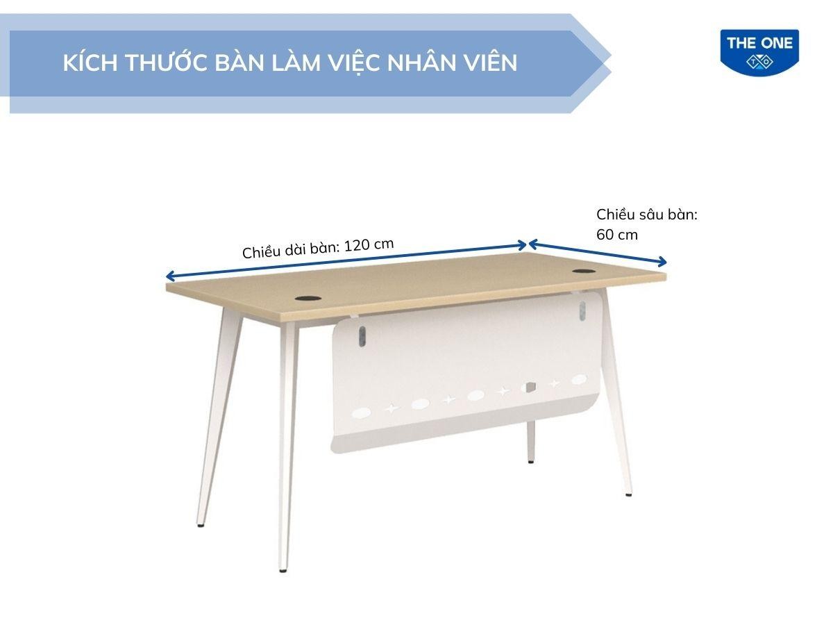 Bàn làm việc cho nhân viên với kích thước cơ bản.