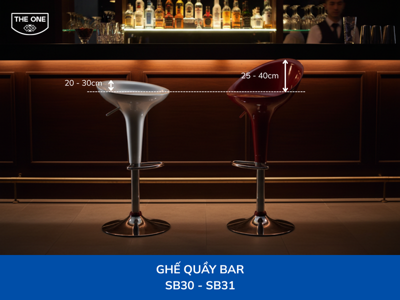 Kích thước tiêu chuẩn của ghế quầy bar có tựa lưng thấp và trung bình/cao