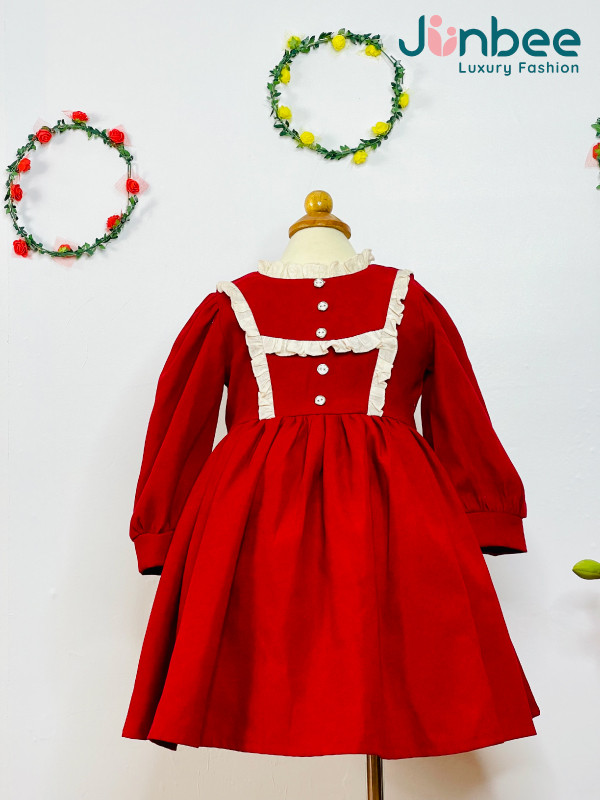 váy nhung đỏ dài tay