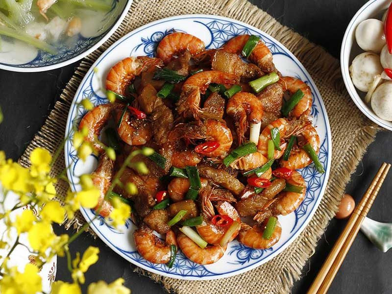 tôm rang thịt