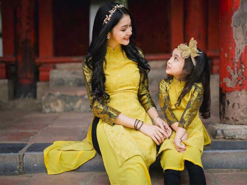 vải may áo dài cho bé
