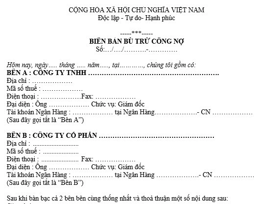 Mẫu biên bản bù trừ công nợ 2 bên