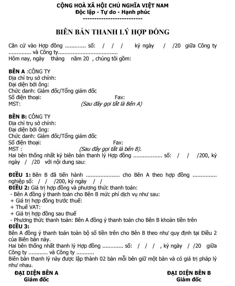 Biên bản thanh lý hợp đồng lao động