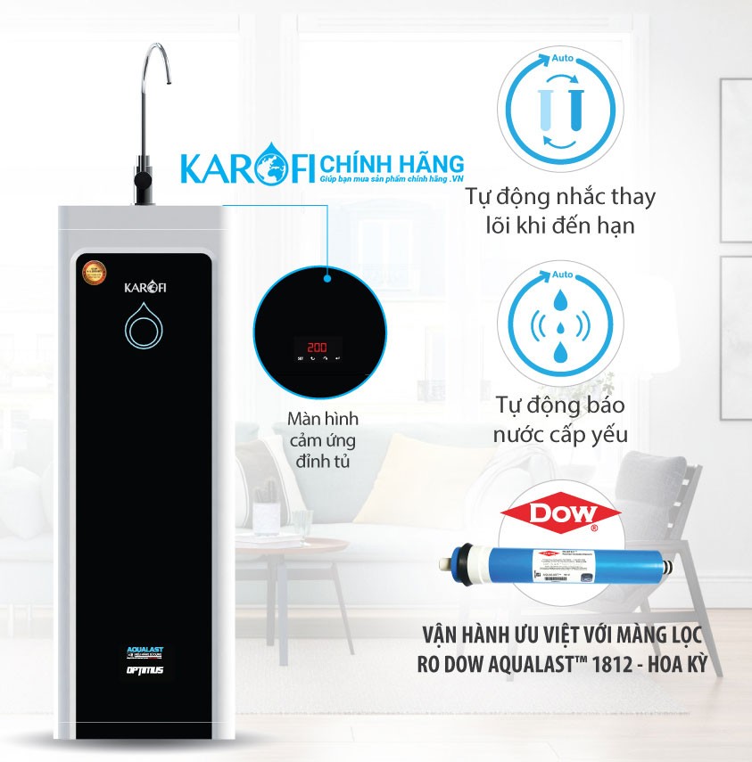 Máy lọc nước karofi optimus o i129 a được trang bị đầy đủ tiện nghi