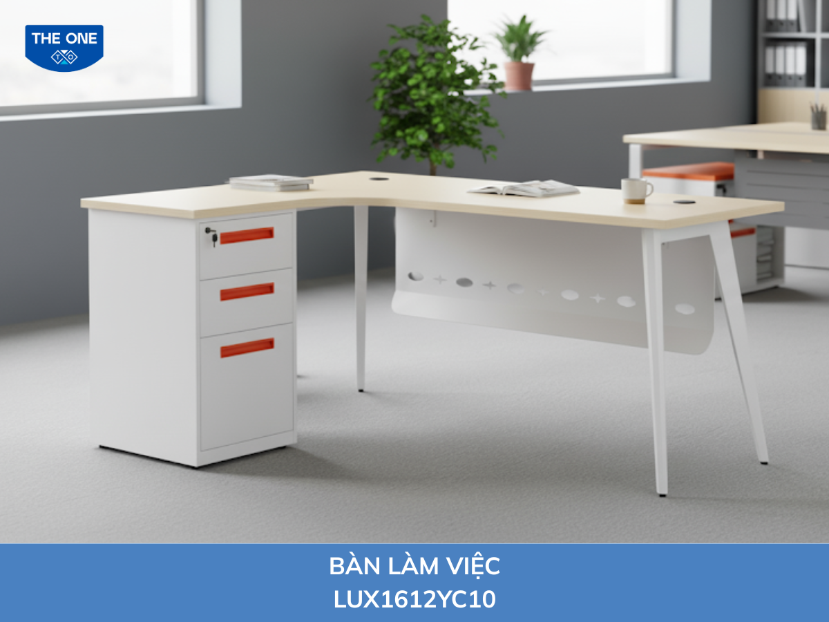 Bàn trưởng phòng kich thước: W1600 x D1200 x H750mm - Màu be nhạt.