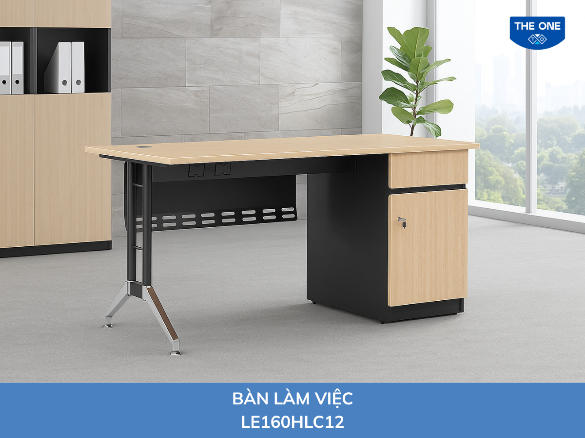 Bàn Leader có hộc kích thước: W1600 x D700 x H750mm - Màu vân gỗ sáng.