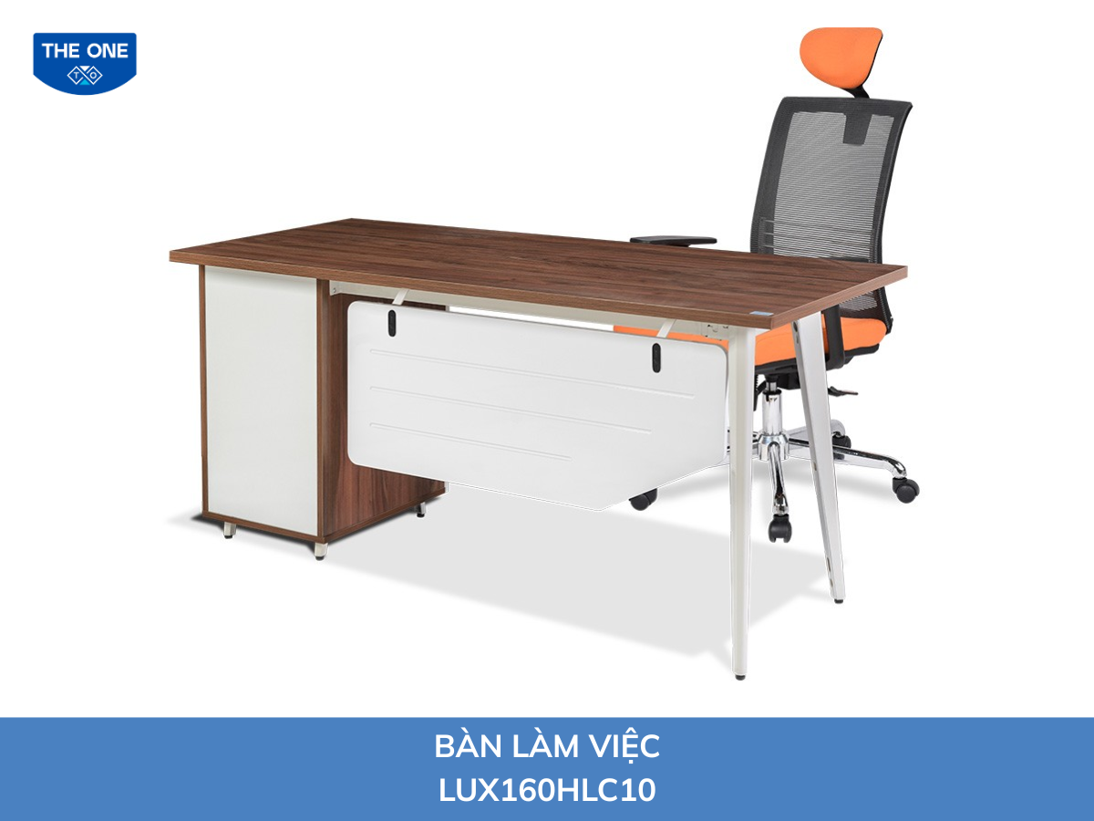 Bàn làm việc có hộc kích thước: Rộng 1600 x Sâu 700 x Cao 750mm - Màu nâu, trắng.