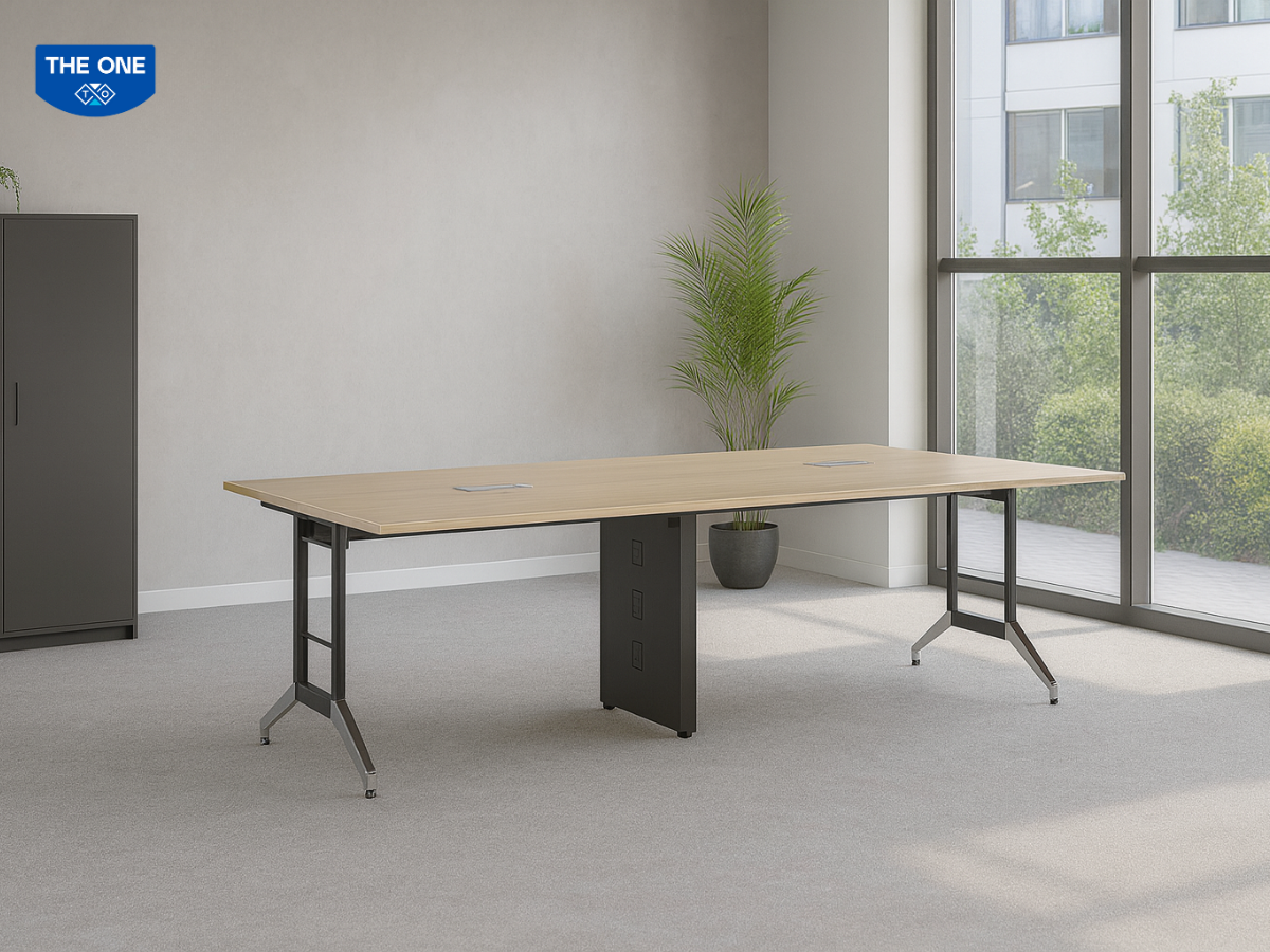 Bàn văn phòng LEH2412C12 - Rộng 2400 x Sâu 1200 x Cao 750mm, màu nâu gỗ, be, đen nhám.