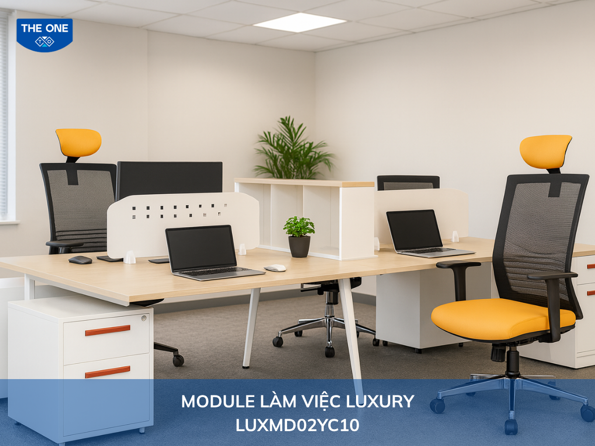 Bàn văn phòng LUXMD02YC10 - W3510 x D1200 x H750-1070mm, màu M14 (kem nhạt).