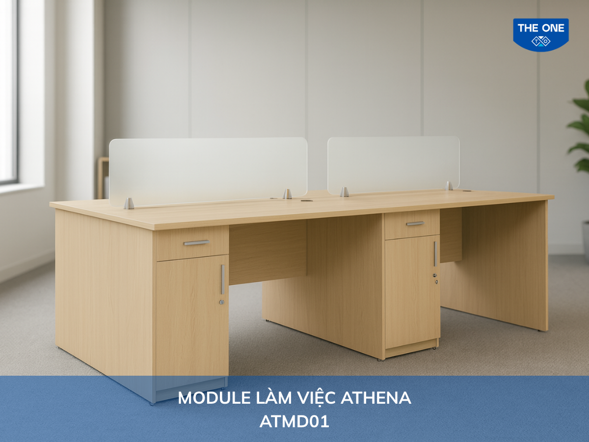 Bàn làm việc ATMD01 - W2400 x D1200 x H750-1100mm, màu M1 (vàng nhạt).