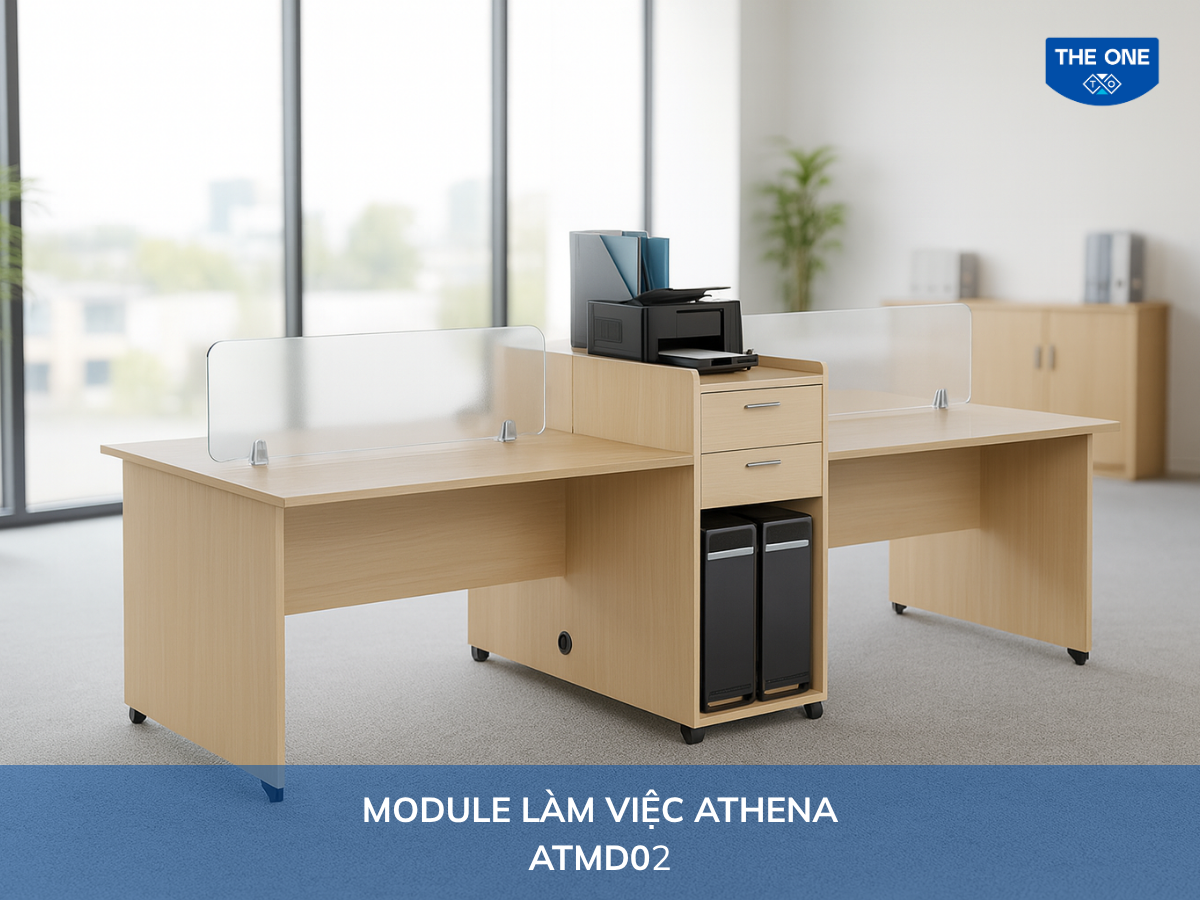 Bàn văn phòng ATMD02 - W2835 x D1200 x H750-1100mm, màu vàng nhạt.
