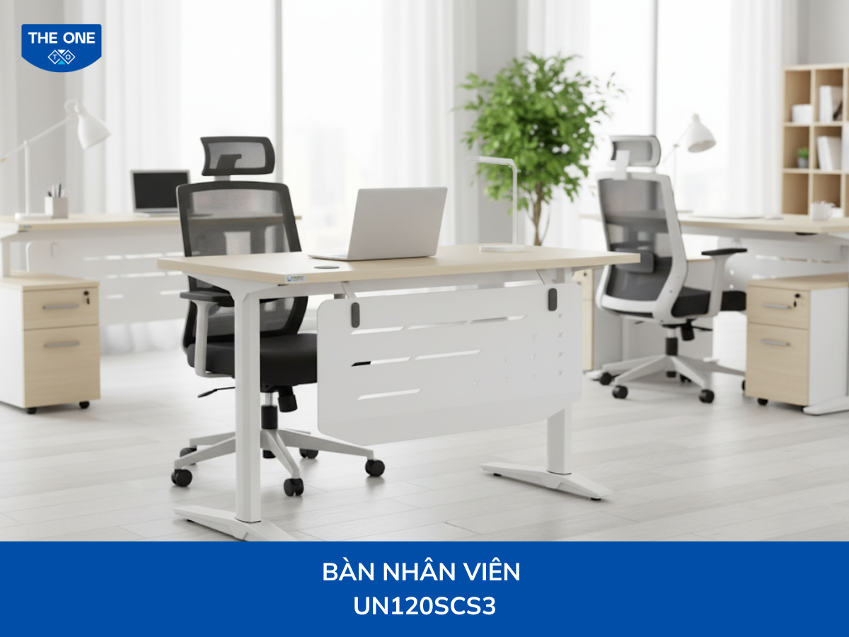 Bàn nhân viên Rộng 1200 x Sâu 600 x Cao 750mm, màu vân gỗ sáng.