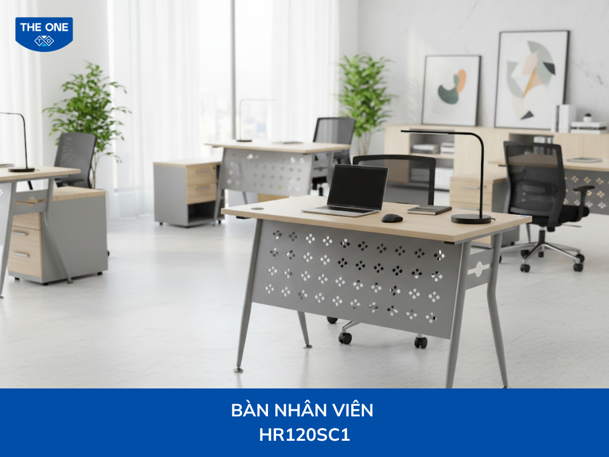 Bàn nhân viên W1200 x D600 x H750mm, màu vân gỗ sáng.