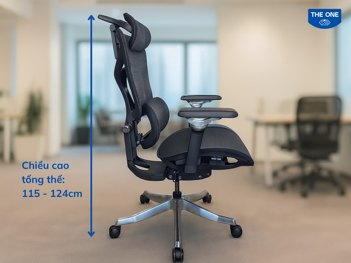Chiều cao ghế công thái học cho người Việt nằm trong khoảng 105 - 125cm