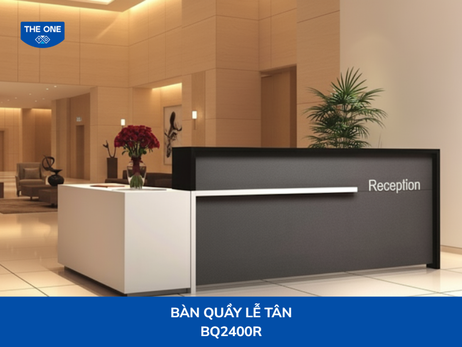 Quầy lễ tân chữ L giúp phân chia khu vực làm việc và tiếp khách một cách khoa học.