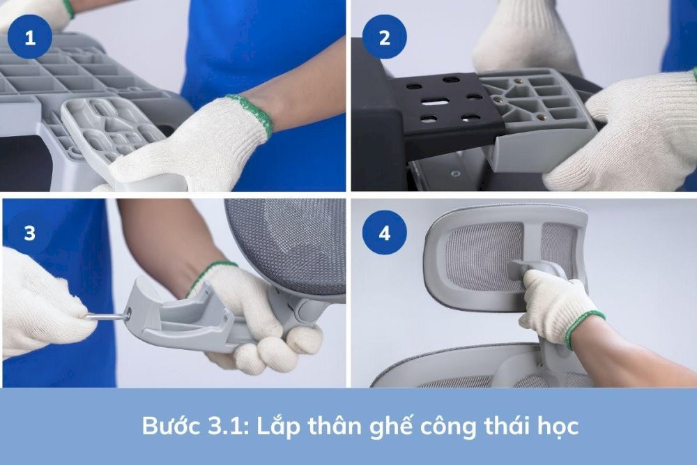 Các bước lắp thân ghế công thái học