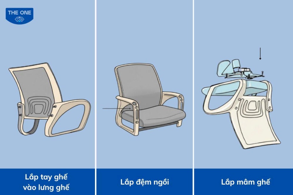 Các bước lắp thân ghế xoay lưới