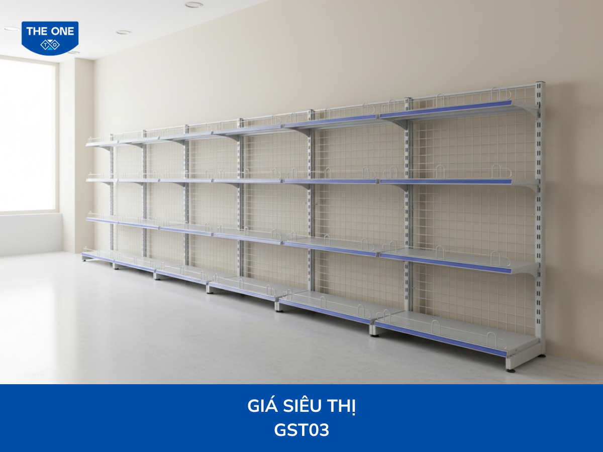 Giá kệ siêu thị GST03 có giá dao động khoảng từ 1.690.000VNĐ đến hơn 2.440.000VNĐ (chưa bao gồm VAT) tùy nhà phân phối.