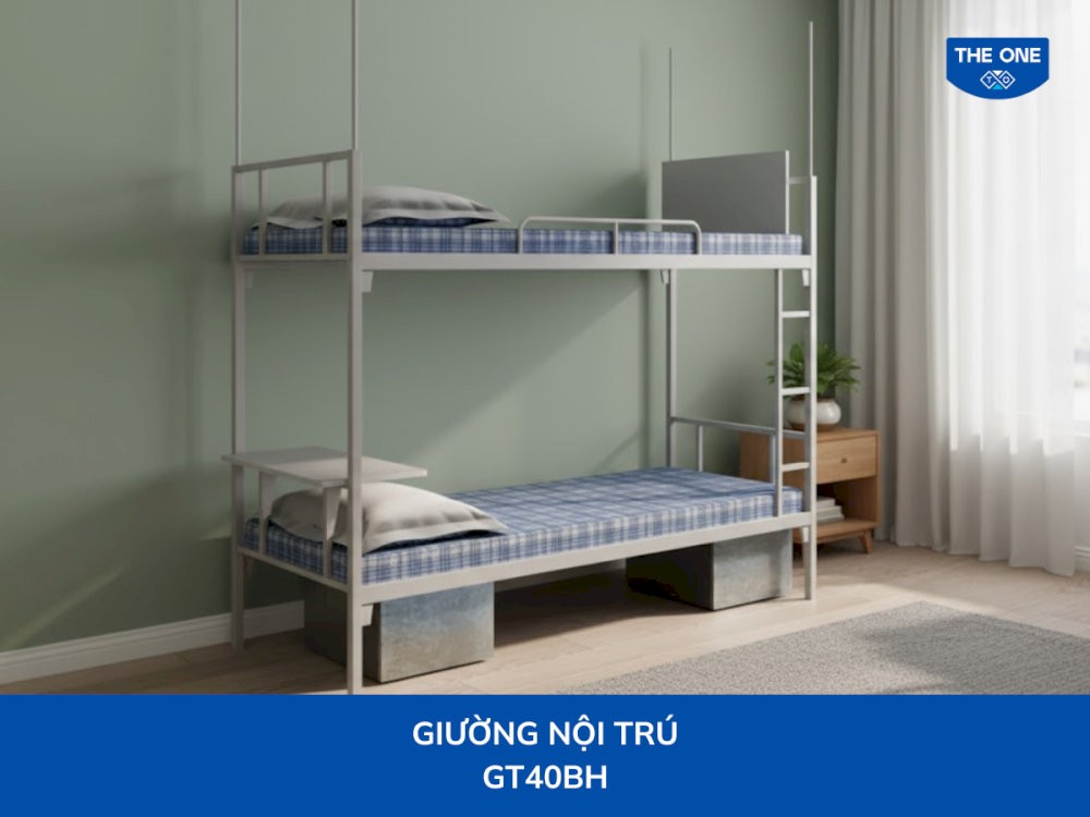  Giường tầng tích hợp hòm tôn đựng đồ, giúp tiết kiệm diện tích và tăng không gian lưu trữ.