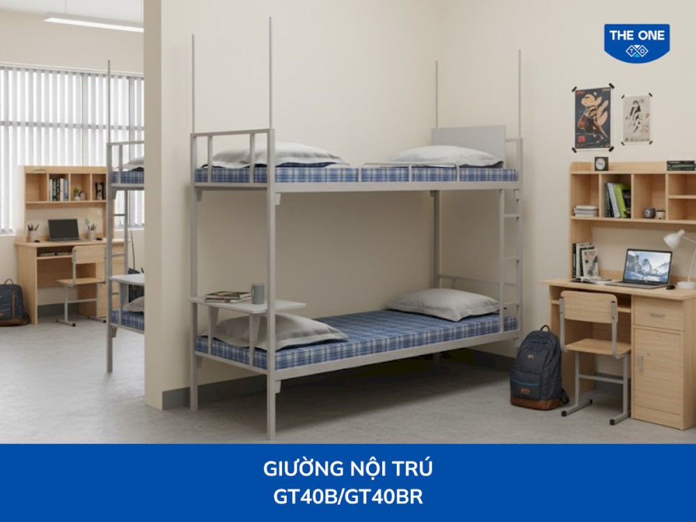  Giường 2 tầng tích hợp bàn viết phù hợp với không gian ký túc xá.
