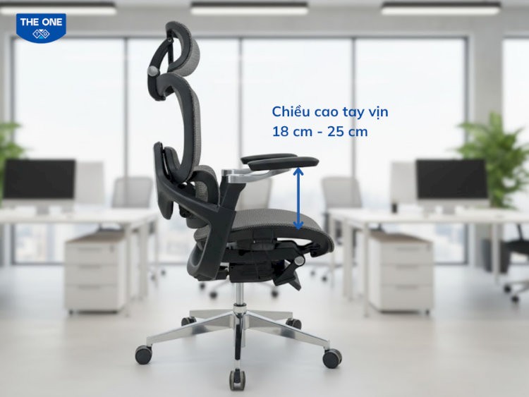 Chiều cao tay ghế văn phòng giúp người ngồi thả lỏng tay và tạo góc 90 độ trong quá trình làm việc