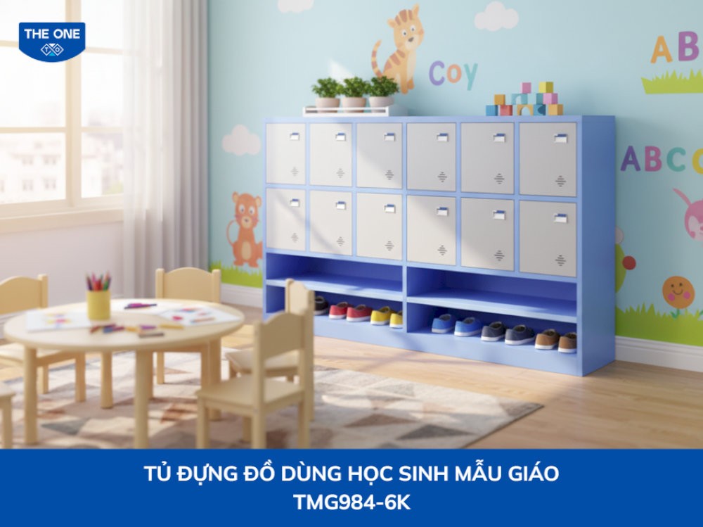 Tủ để đồ học sinh mầm non giúp các bé hình thành thói quen ngăn nắp ngay từ nhỏ.