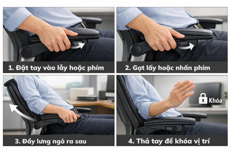 Các bước ngả ghế công thái học bằng lẫy gạt hoặc phím bấm