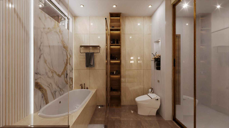 Vật dụng được sắp xếp khoa học, tạo trải nghiệm tiện lợi và dễ dàng vệ sinh. (Nguồn: Internet)