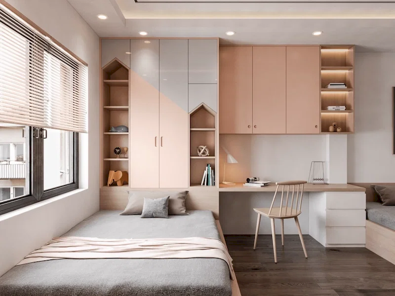 Kê giường ngang so với cửa sổ hoặc chéo góc so với cửa chính là cách tốt nhất. (Nguồn: Internet)