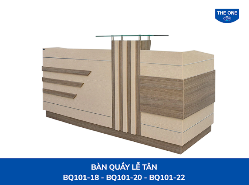 Kích thước BQ101-22 W2200 x D780 x H1150 chất liệu gỗ công nghiệp Melamine giúp không gian trở nên sang trọng và tạo cảm giác thư giãn ngay từ khu vực lễ tân