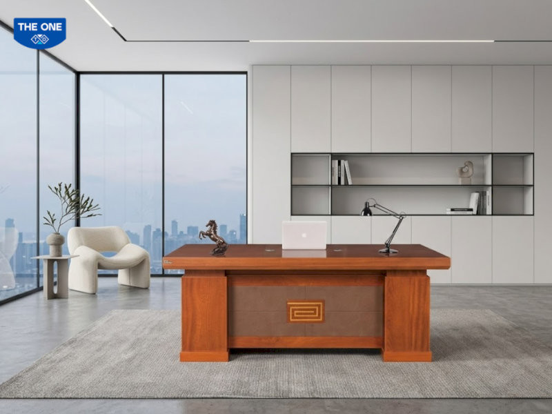 Bàn lãnh đạo kích thước: Rộng 2000 x Sâu 1000 x Cao 760mm - Màu Nâu đậm và Vàng cam.