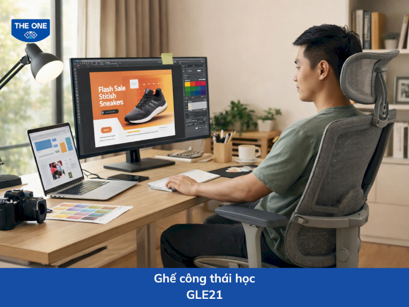 Ghế công thái học kích thước: W635 x D680-1490 x H1175-1300 mm - Màu sắc: Đen, ghi