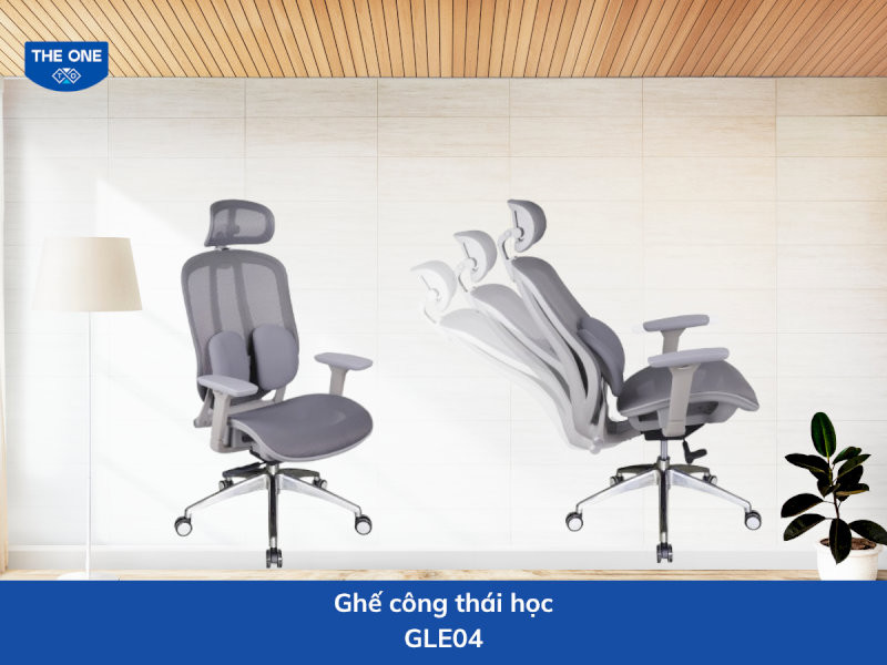 Ghế công thái học kích thước: W640 x D670-900 x H1180-1230 mm - Màu sắc: Ghi