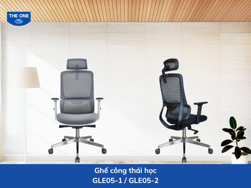Ghế công thái học kích thước: W625 x D585-900 x H1220-1360 mm - Màu sắc: Ghi (GLE05-1), đen (GLE05-2)