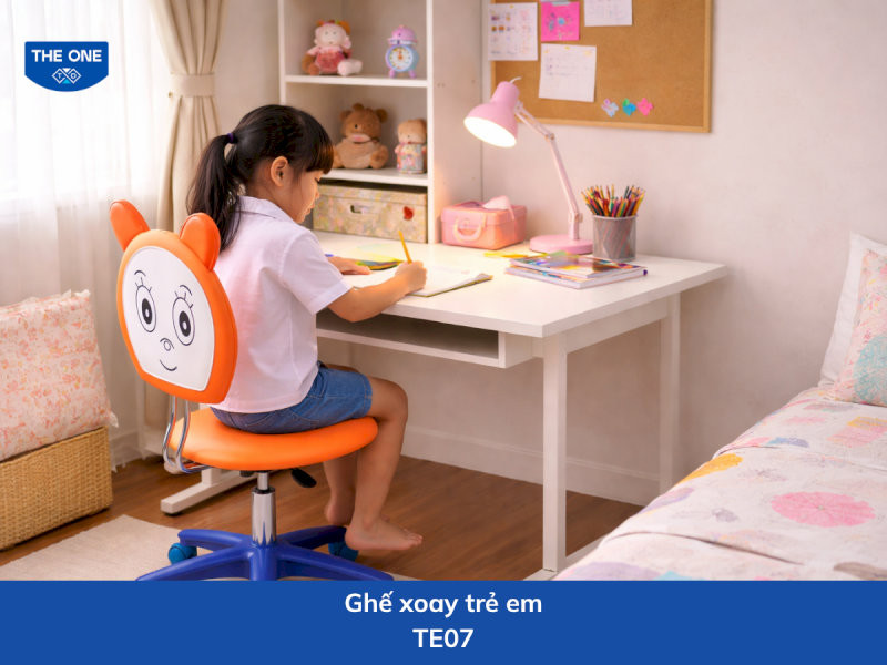 Ghế xoay trẻ em kích thước: W420 x D530 x H895÷1020 mm - Màu sắc: Cam