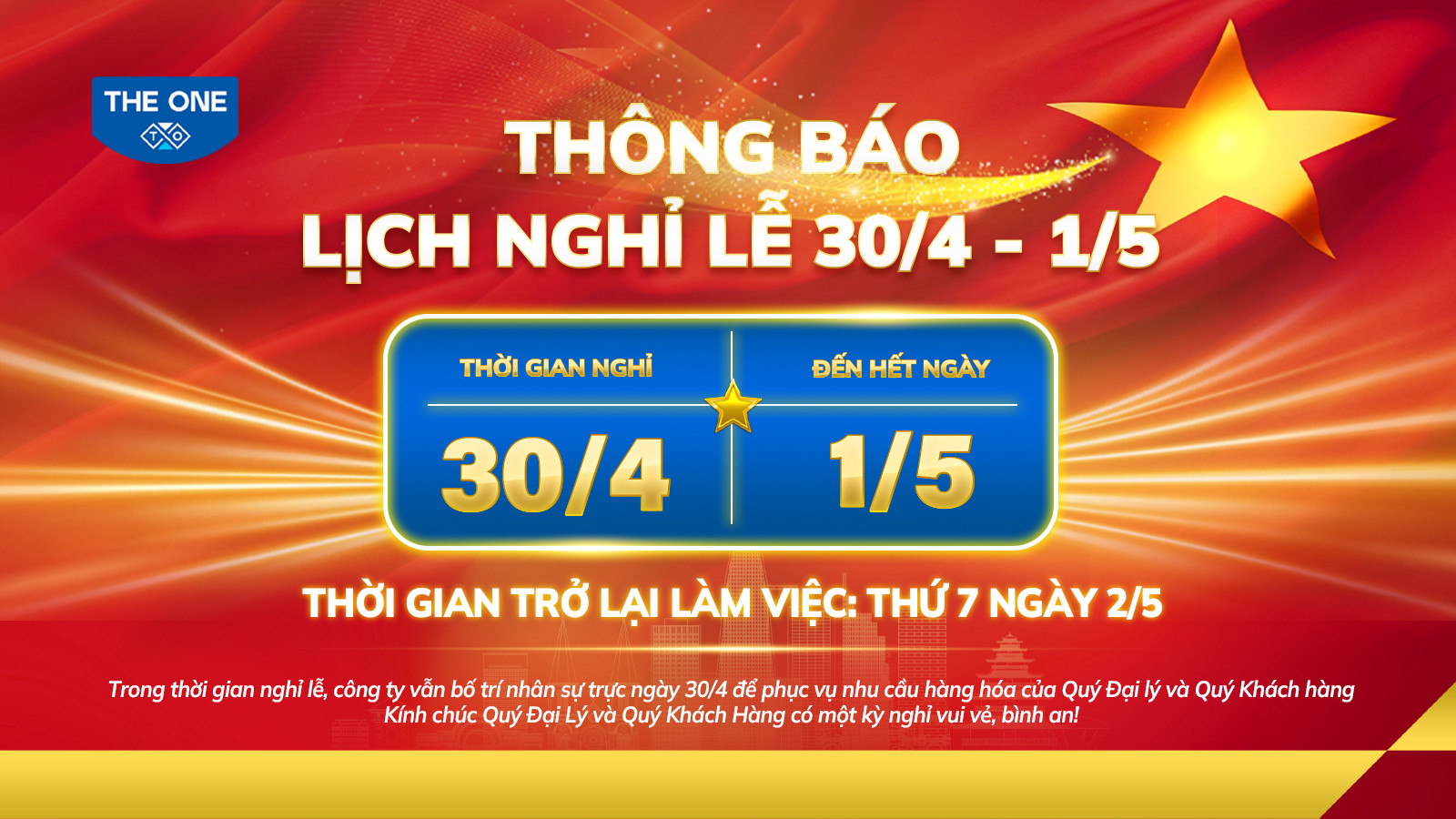 LỊCH NGHỈ LỄ 30/4 - 1/5/2026