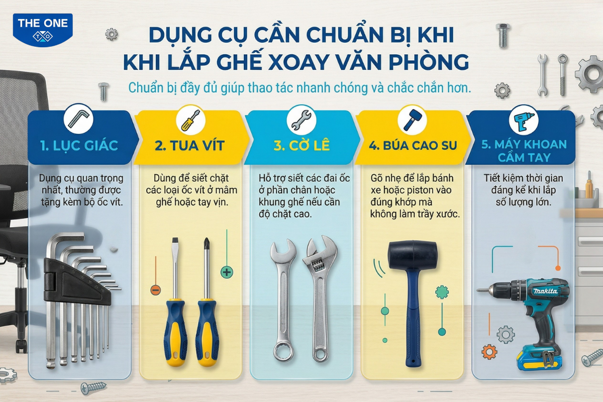 Các dụng cụ lắp đặt ghế xoay văn phòng