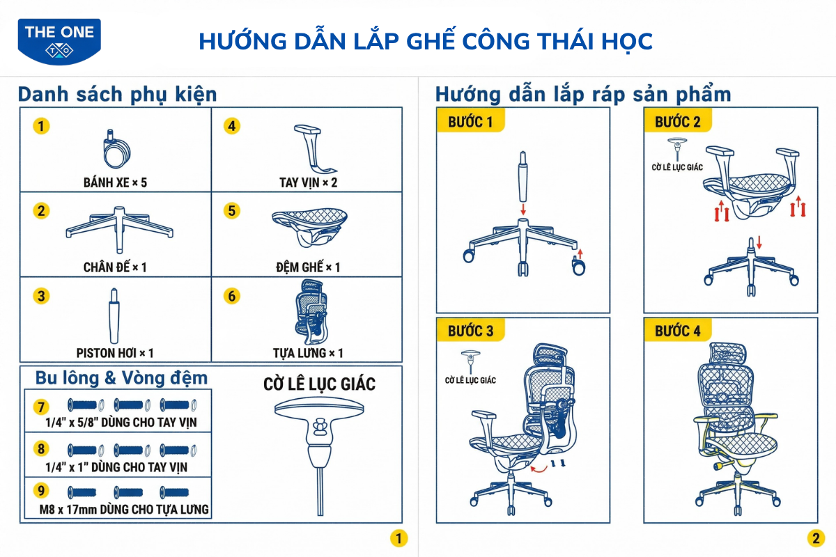 Hướng dẫn chuẩn bị và cách lắp ghế công thái học