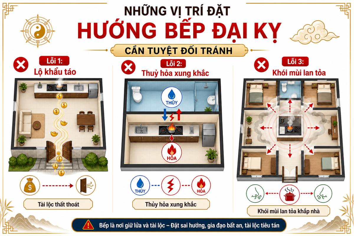 3 vị trí kiêng kỵ khi chọn chọn vị trí đặt bếp cho nhà hướng Tây Nam