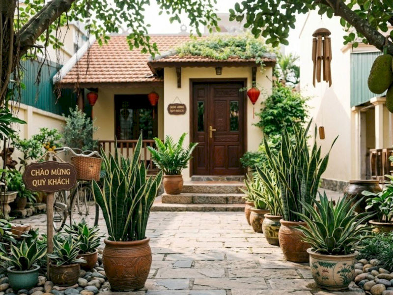 Cây Lưỡi Hổ đặt dọc lối đi trước nhà giúp gia chủ ngăn chặn tác động xấu và bảo vệ sự bình yên gia đình