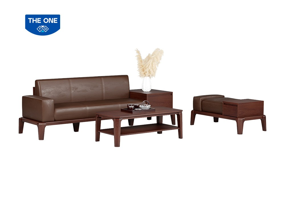 Bộ bàn ghế sofa gỗ tự nhiên kết hợp veneer, đệm tựa bọc PVC cao cấp gồm: 1 băng ba, 1 băng đơn, 1 bàn sofa từ Nội thất The One