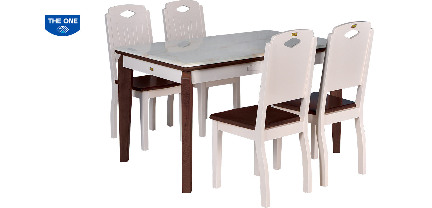 Bộ bàn ghế ăn khung gỗ tự nhiên phủ sơn cao cấp, mặt bàn sử dụng chất liệu đá tự nhiên với bề mặt được tạo vân theo công nghệ hiện đại tạo cho sản phẩm sự sang trọng, đẳng cấp