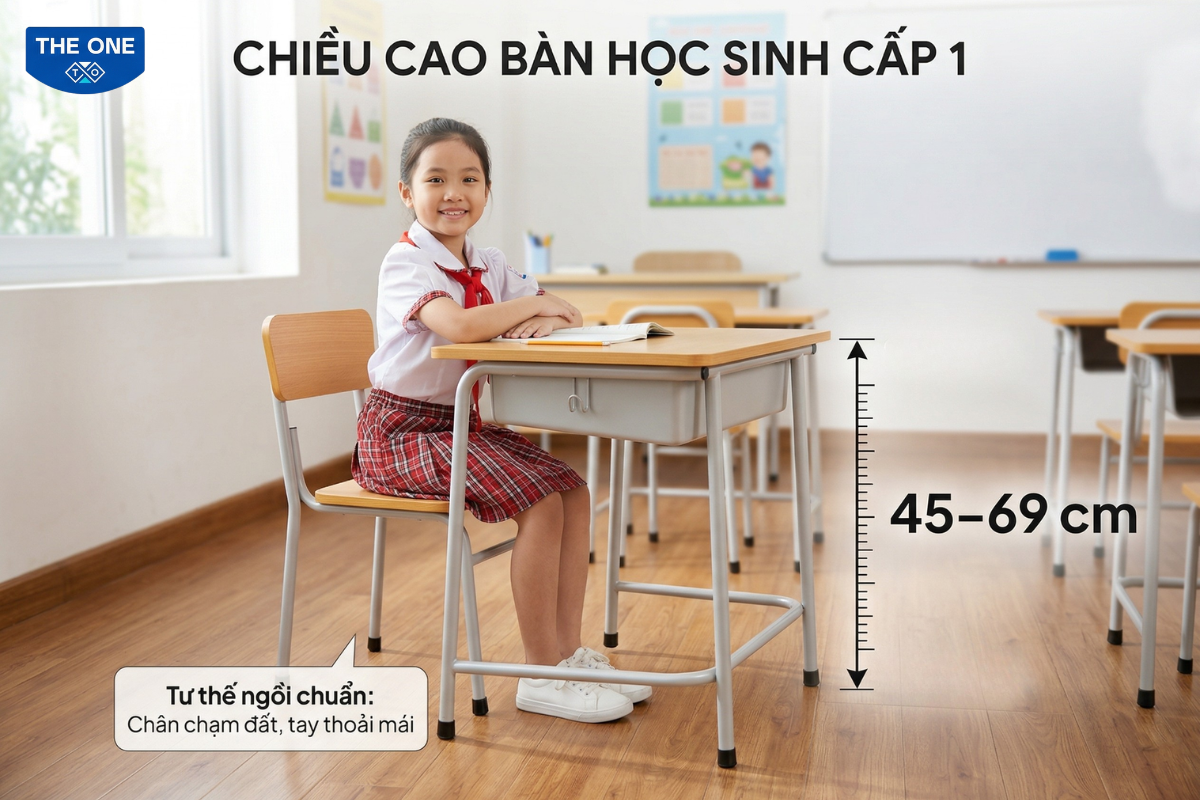 Bàn học sinh cấp 1 cao bao nhiêu? Kích thước chuẩn BGD và công thái học