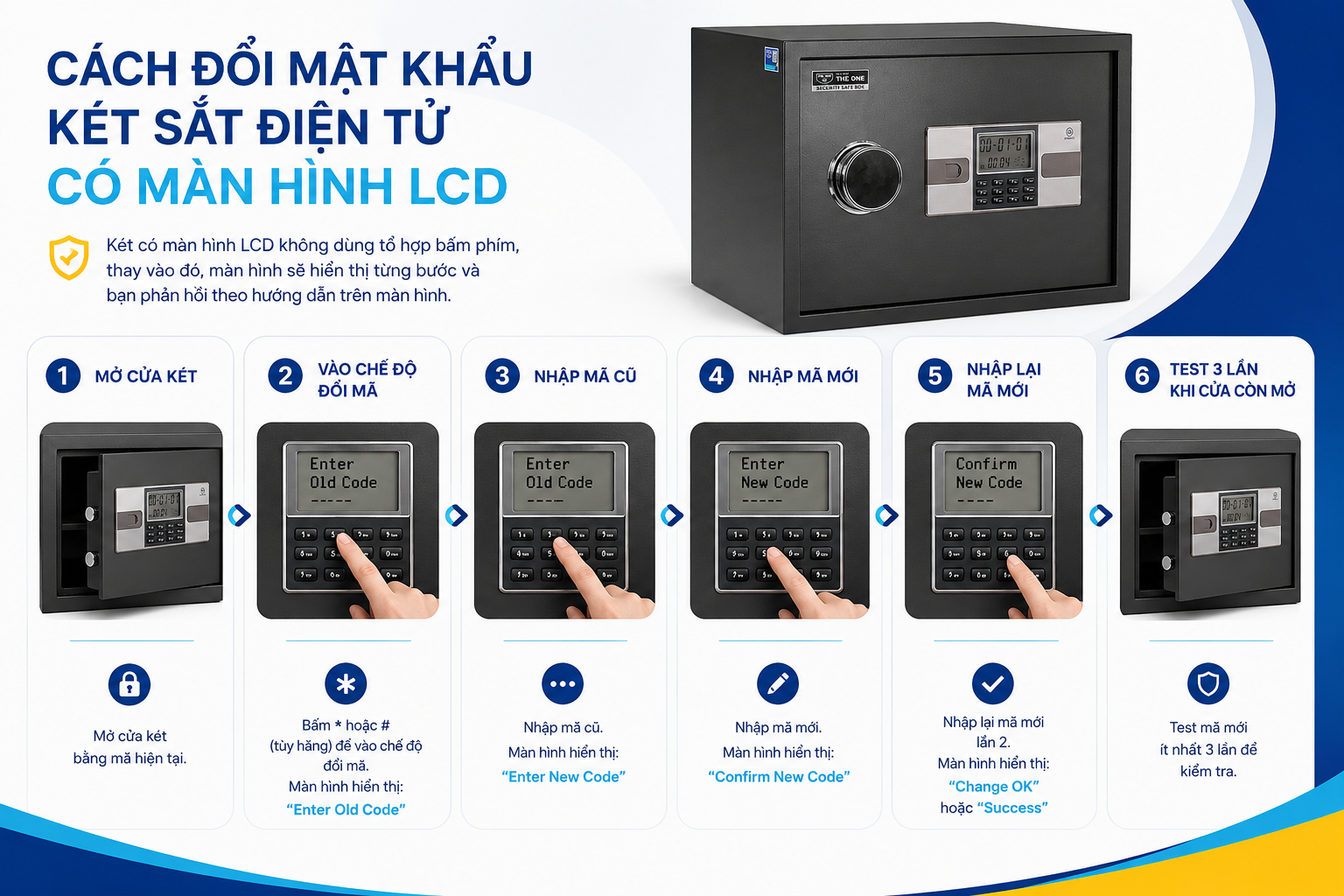cách đặt lại mật khẩu két sắt điện tử - Minh hoạ cách đổi mật khẩu két sắt điện tử màn hình LCD