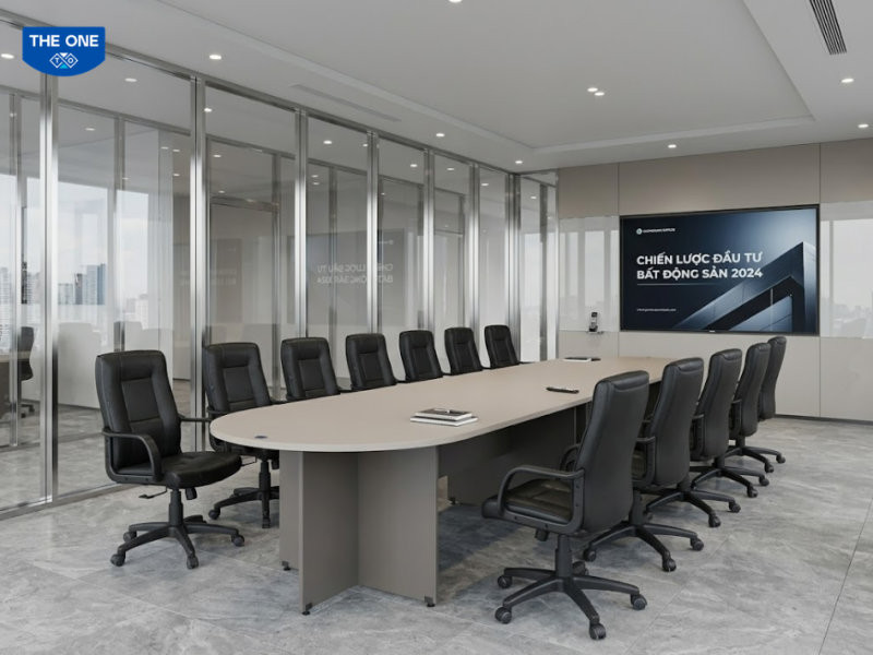 Bàn họp mặt gỗ và ghế họp bọc da mang lại vẻ đẹp sắc sảo, tinh tế cho không gian hội họp.