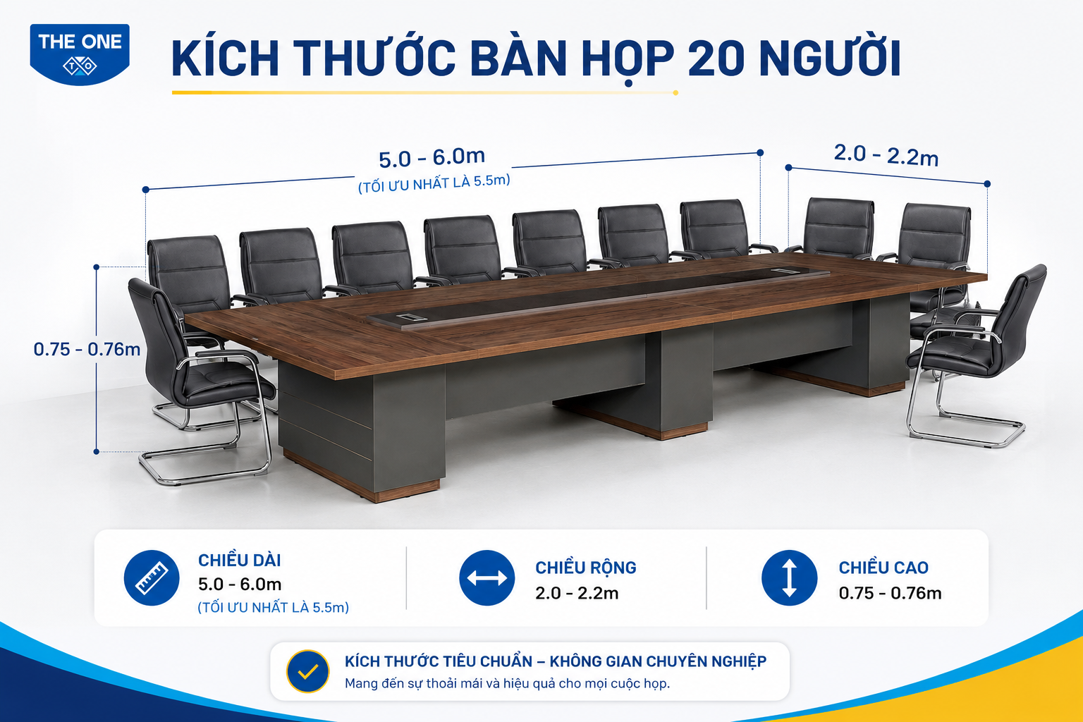 Kích thước bàn họp 20 người tiêu chuẩn