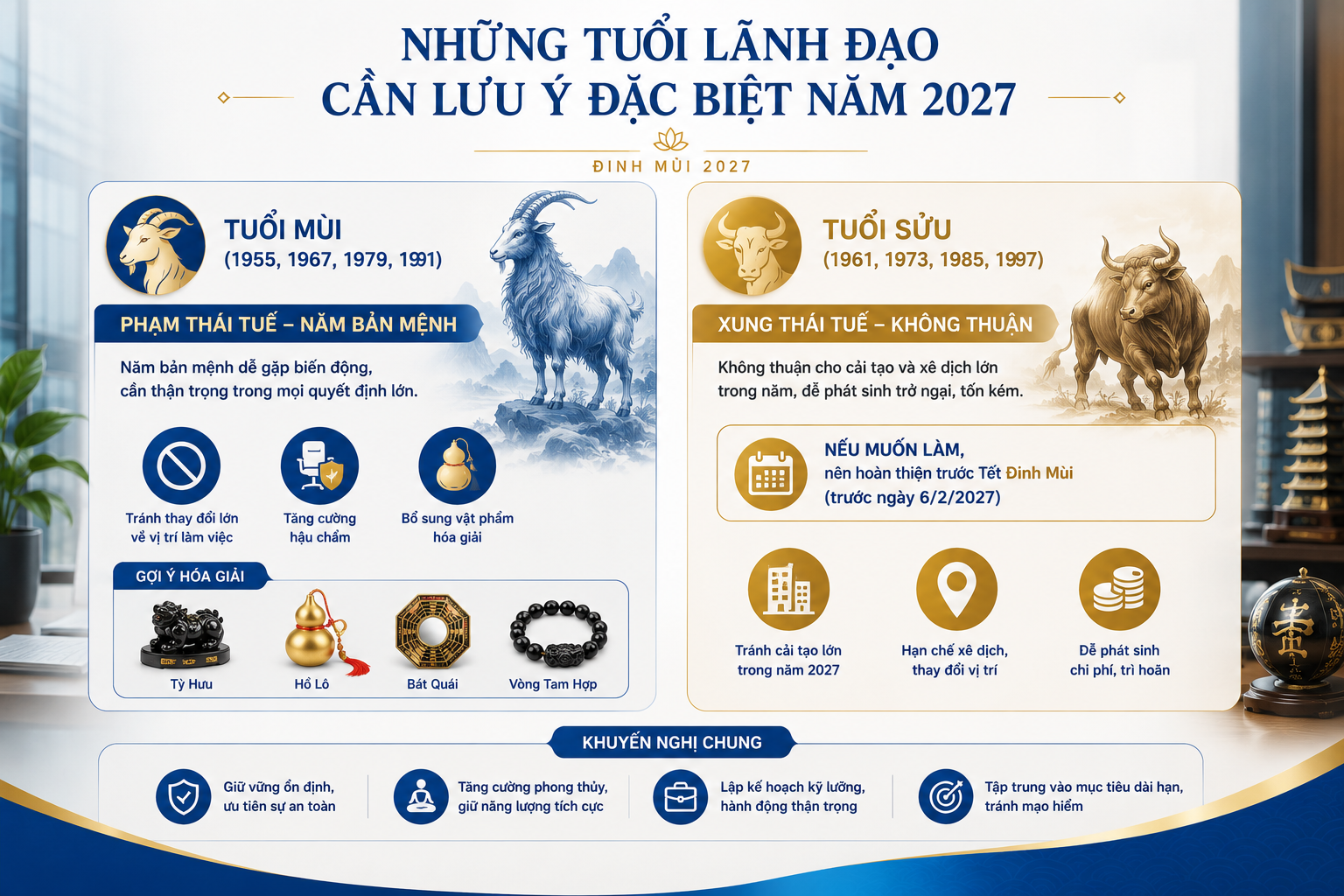 Những tuổi lãnh đạo cần lưu ý đặc biệt năm 2027 để điều chỉnh phong thuỷ văn phòng
