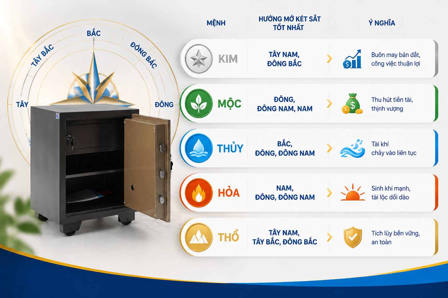 vị trí đặt két sắt trong phòng ngủ - Hướng mở két sắt phù hợp với gia chủ