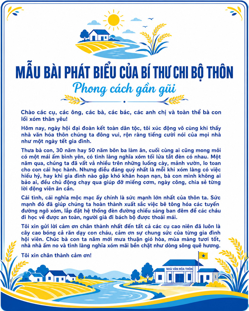 Mẫu bài phát biểu của bí thư chi bộ thôn phong cách gần gũi, ấm áp (Dùng cho Ngày hội Đại đoàn kết toàn dân tộc)